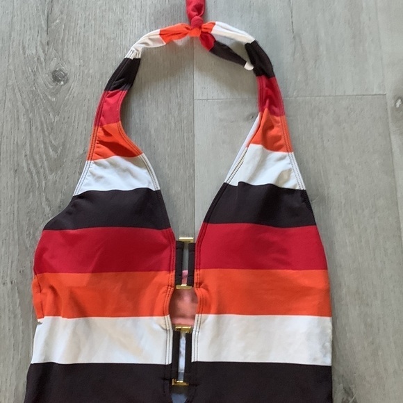 La Blanca Striped Multicolor brown orange One Piece SIZE 8 swimsuit halter‎ neck - Picture 5 of 9